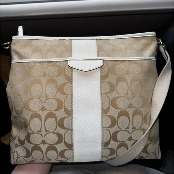 Coach Handbags - COACH Signature Stripe Crossbody Purse White Cream Beige No.D1432-F28502